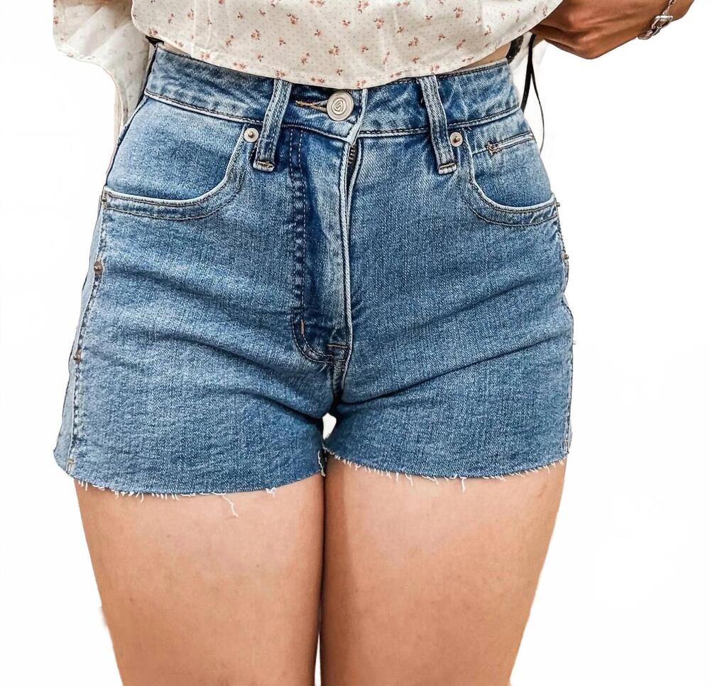NEW ROCK & ROLL DENIM women's zig zag detail shorts in medium wash